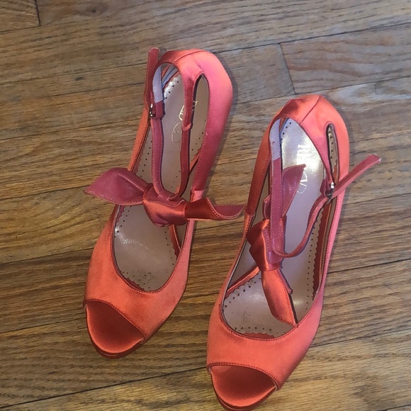 RED Valentino Orange Satin Open Toe Pumps size 7 - Picture 4 of 12